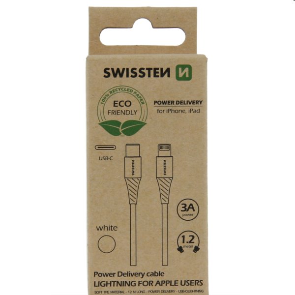 E-shop Swissten Data Cable Textile USB-C Lightning 1,2 m, biely 71505301ECO
