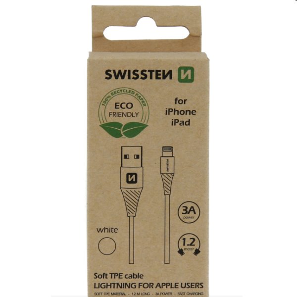 E-shop Swissten Data Cable Textile USB Lightning 1,2 m, biely 71502301ECO