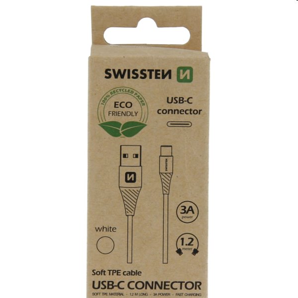 Swissten Data Cable Textile USB  USB-C 1,2 m, biely, eco balenie 71503301ECO