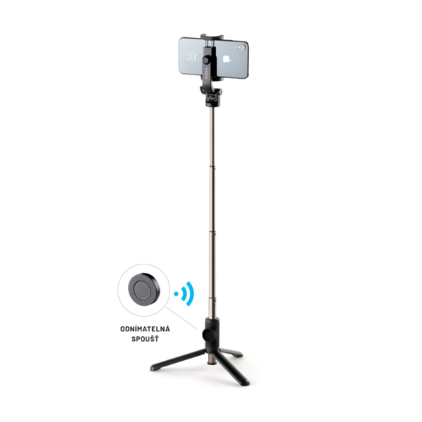 FIXED Snap Selfie Tyč s tripodom a bezdrôtovou spúšťou, 1/4" závit, čierna