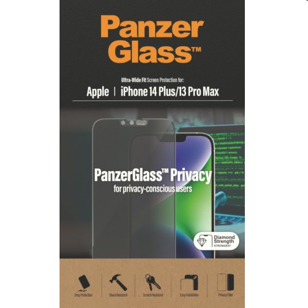 Ochranné sklo PanzerGlass UWF Privacy AB pre Apple iPhone 14 Plus, 13 Pro Max, čierna