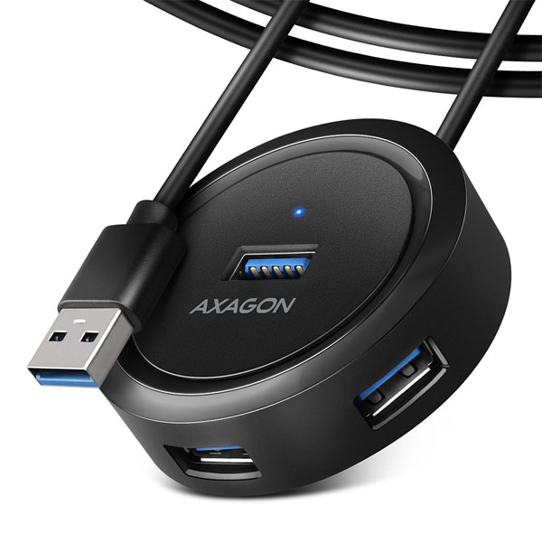 AXAGON HUE-P1AL 4x USB 3.2 Gen 1 ROUND hub, micro USB napájací konektor, 1,2m USB-A kábel