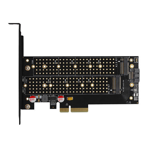 AXAGON PCEM2-D PCI-E 3.0 4x - DUAL M.2 SSD (NVMe + SATA), duálne napätie, až na 110 mm SSD