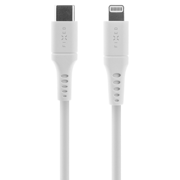 E-shop FIXED Dátový a nabíjací Liquid silicone kábel USB-CLightning MFI, PD, 2 m, biely FIXDLS-CL2-WH