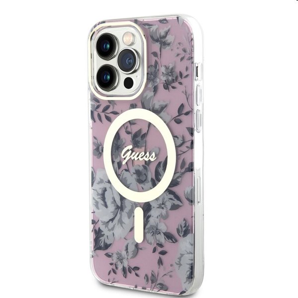 Zadný kryt Guess PC/TPU Flowers IML MagSafe for Apple iPhone 13 Pro Max, ružová