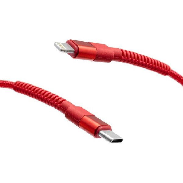 MobilNET Dátový a nabíjací pletený kábel USB-CLightning, 3A, 20W, 2m, červený KAB-0249-TYP-LIGHT