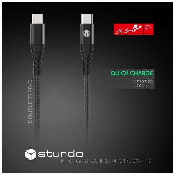 Sturdo Dátový a nabíjací kábel USB-CUSB-C, 2,4A, 1m, čierny KAB-0080-STU-TYPEC