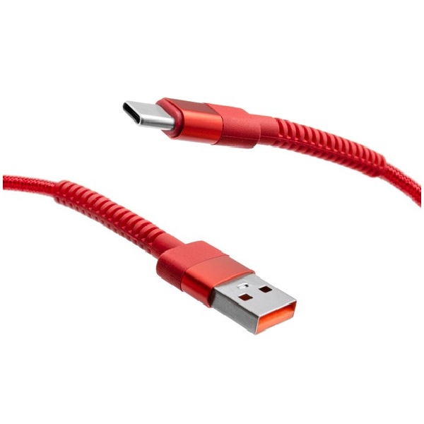 MobilNET Dátový a nabíjací pletený kábel USBUSB-C, 3A, 1m, červený KAB-0242-USB-TYPEC
