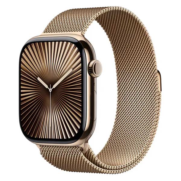 Apple Watch Series 10 GPS + Cellular 46mm Gold Titanium Case with Gold Milanese Loop - SM MC7T4QCA