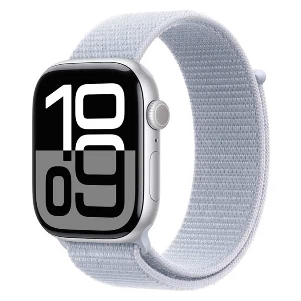 Apple Watch Series 10 GPS + Cellular 46mm Strieborné hliníkové s oblačne modrým prevliekacím športovým remienkom