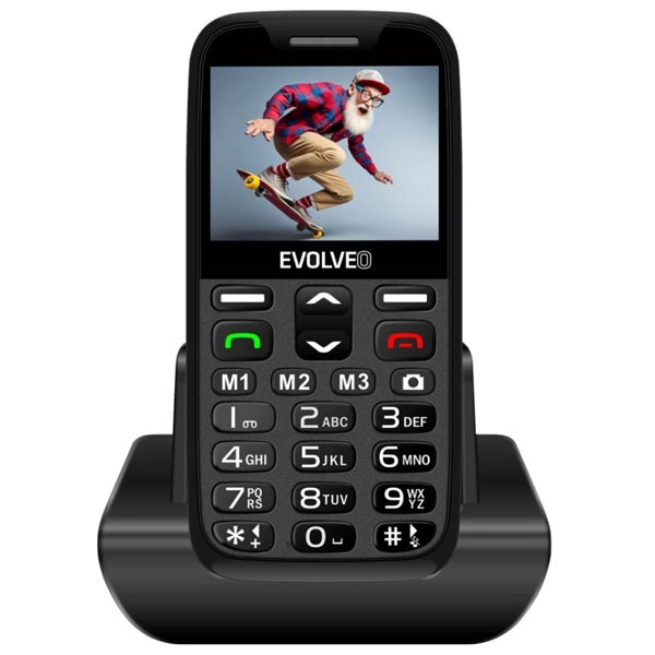 Evolveo EasyPhone XR, mobilný telefón pre seniorov s nabíjacím stojanom, čierny