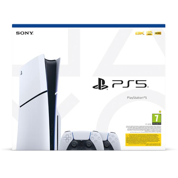 PlayStation 5 (Model Slim) + PlayStation 5 DualSense Wireless Controller, black & white, vystavený, záruka 21 mesiacov