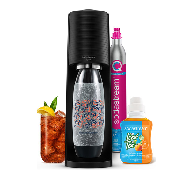 Sodastream Terra black Ice Tea Peach Megapack, použitý, záruka 12 mesiacov