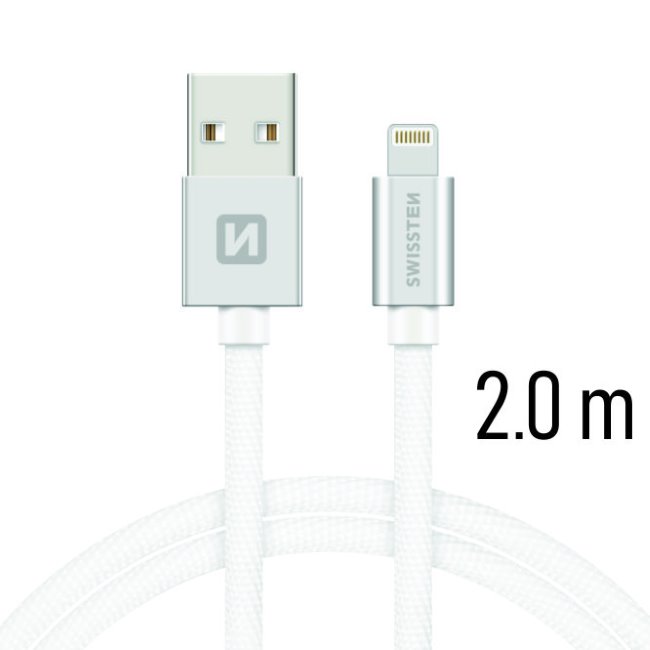 Swissten Data Cable Textile USB / Lightning 2 m, silver, vystavený, záruka 21 mesiacov