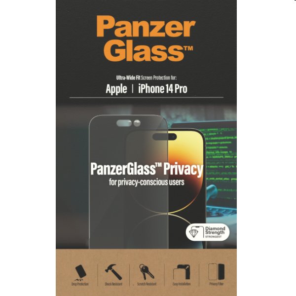 PanzerGlass UWF Privacy AB for Apple iPhone 14 Pro, black, vystavený, záruka 21 mesiacov