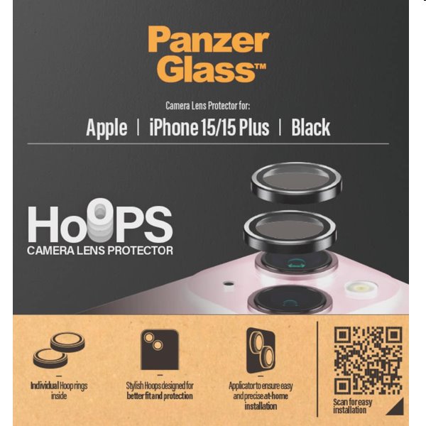 PanzerGlass Hoops Camera Lens Protective Cover for Apple iPhone 15/15 Plus, black, rozbalený, záruka 24 mesiacov