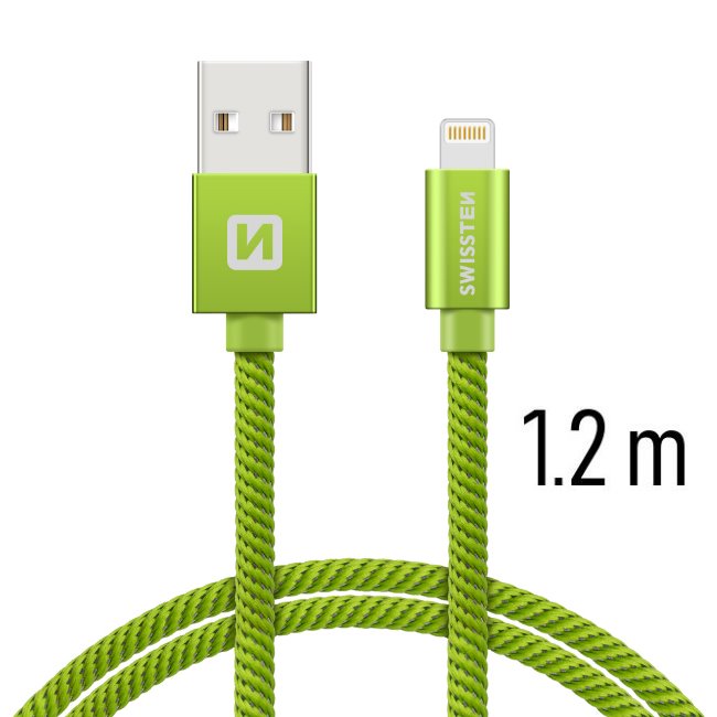 E-shop Dátový kábel Swissten textilný s Lightning konektorom a podporou rýchlonabíjania, zelený 71523207