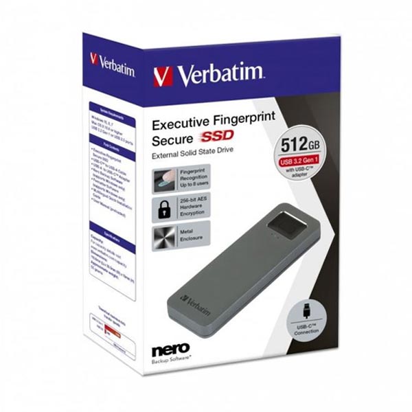 Verbatim SSD 512GB disk USB 3.2 GEN1, USB-C, externý Executive Fingerprint Secure Disk