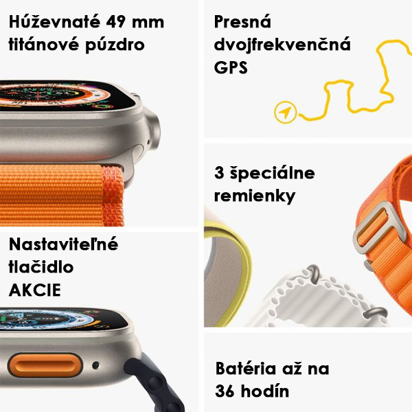 Apple Watch Ultra GPS + Cellular 49mm Titanium Case with oranžová Alpine Loop - Large