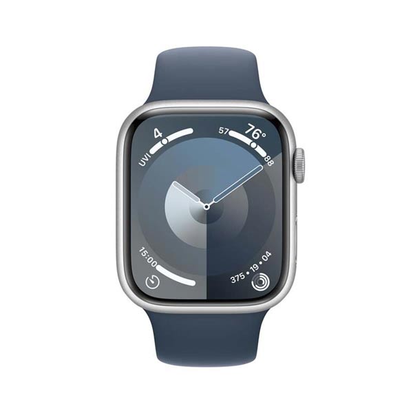 Apple Watch Series 9 GPS 45mm strieborná , hliníkové puzdro so športovým remienkom burková modrá - M/L