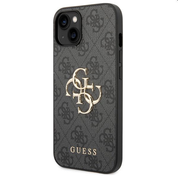 Zadný kryt Guess PU 4G Metal Logo pre iPhone 15, šedá