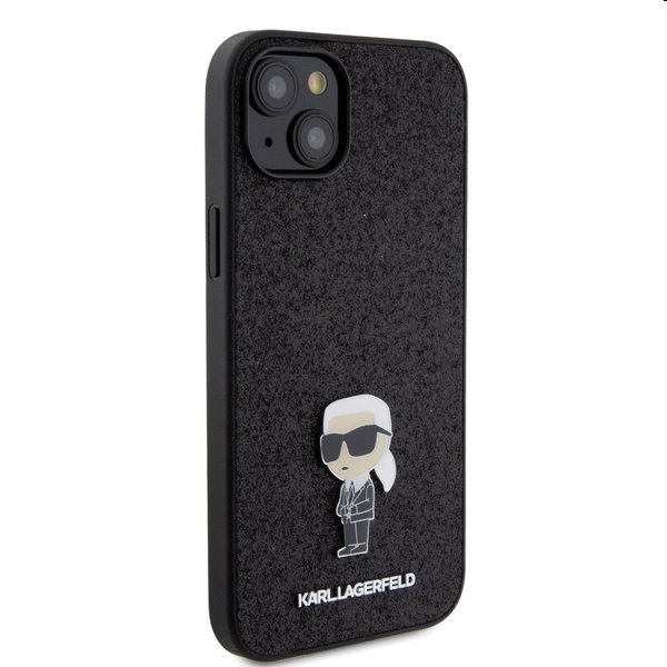 Zadný kryt Karl Lagerfeld Fixed Glitter Metal Ikonik pre Apple iPhone 15 Plus, čierny