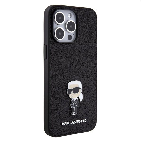 Zadný kryt Karl Lagerfeld Fixed Glitter Metal Ikonik pre Apple iPhone 15 Pro Max, čierna