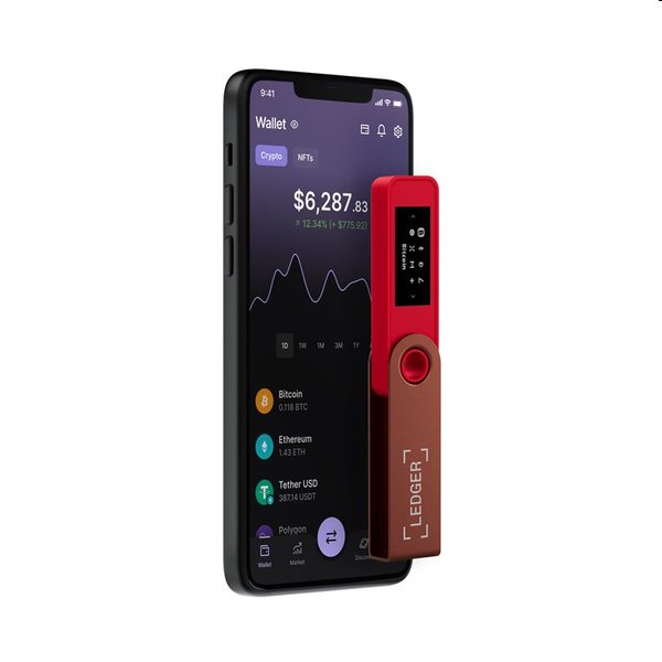 Ledger Nano S Plus hardvérová peňaženka na kryptomeny, ruby red