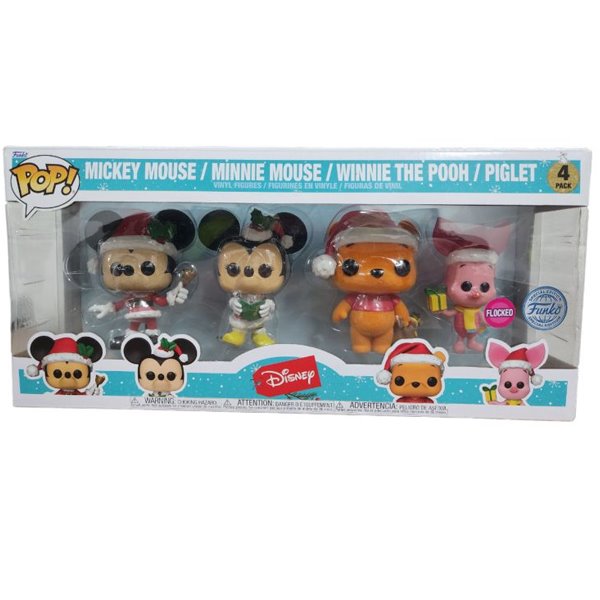 Funko Pop! 4 Pack Mickey Mouse Minnie Mouse Winnie The Pooh Piglet (Disney) Special Edition Flocked