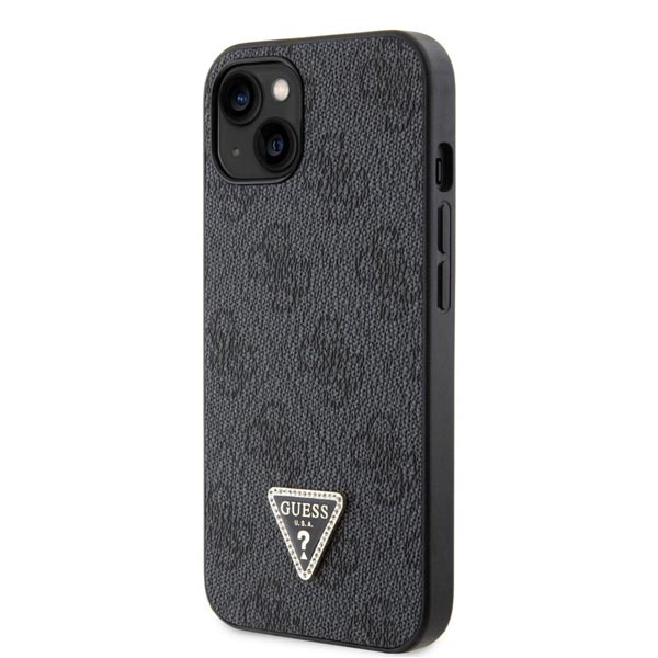 Zadný kryt Guess PU 4G Strass Triangle Metal Logo pre iPhone 15, čierna