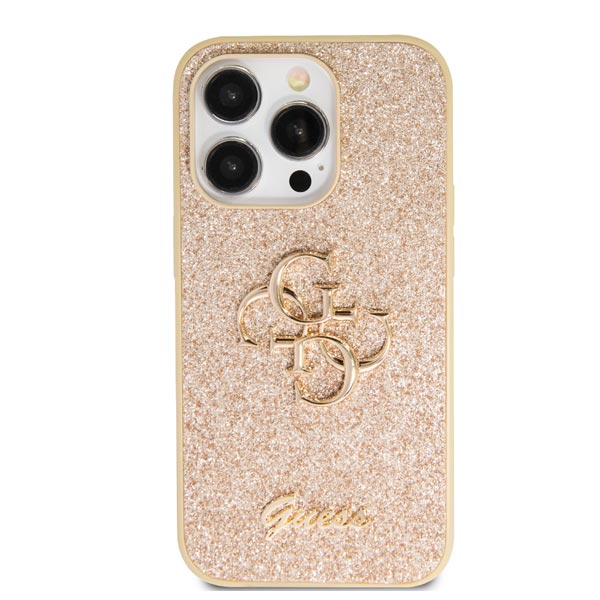 Zadný Kryt Guess PU Fixed Glitter 4G Metal Logo pre iPhone 15 Pro Max, zlatá