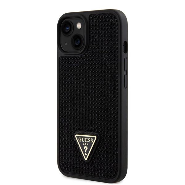 Zadný kryt Guess Rhinestones Triangle Metal Logo pre iPhone 13, čierna