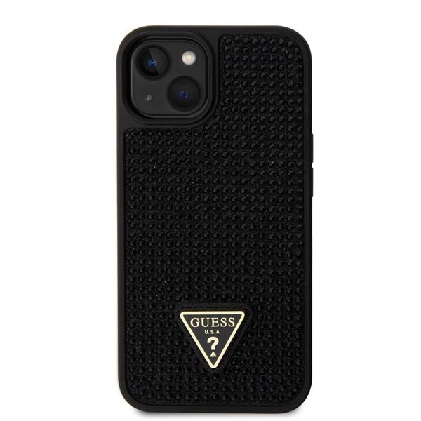 Zadný kryt Guess Rhinestones Triangle Metal Logo pre iPhone 13, čierna