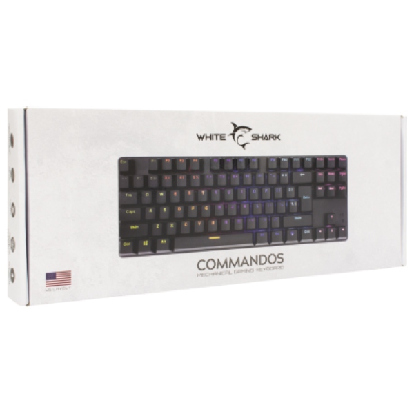 White Shark mechanická herná klávesnica COMMANDOS, US, modrá/čierna