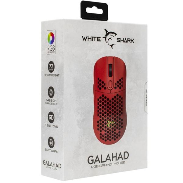 White Shark herná myš GALAHAD, 7200 dpi, červená