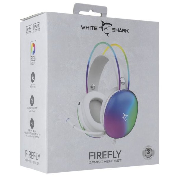 White Shark herné slúchadlá FIREFLY pre PC, PS4, PS5, Xbox, MAC, biele