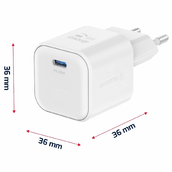 SWISTEN sieťový adaptér GaN 1x USB-C 20 W PD, biely