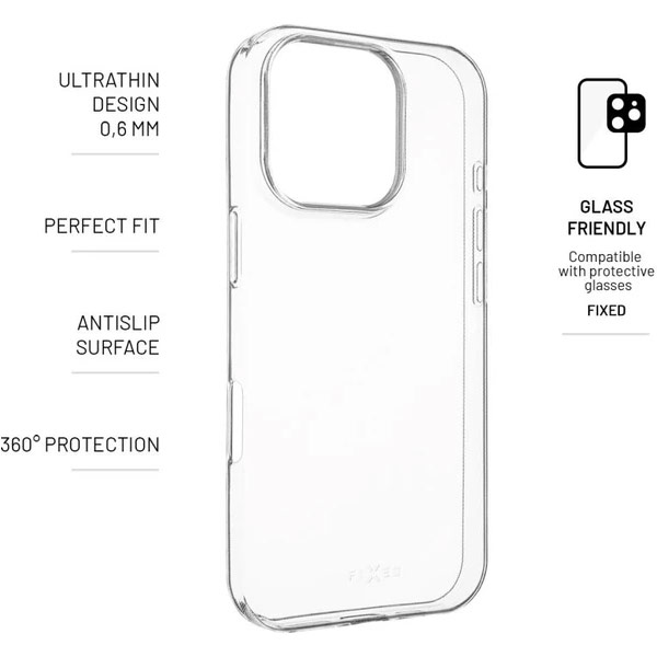 FIXED TPU Skin Ultratenké gélové puzdro pre Apple iPhone 16 Pro, 0,6 mm, transparentné