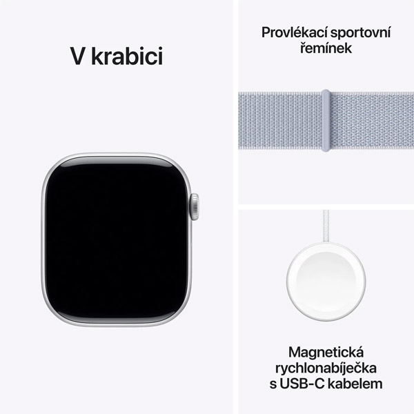 Apple Watch Series 10 GPS 46mm Strieborné hliníkové s oblačne modrým prevliekacím športovým remienkom