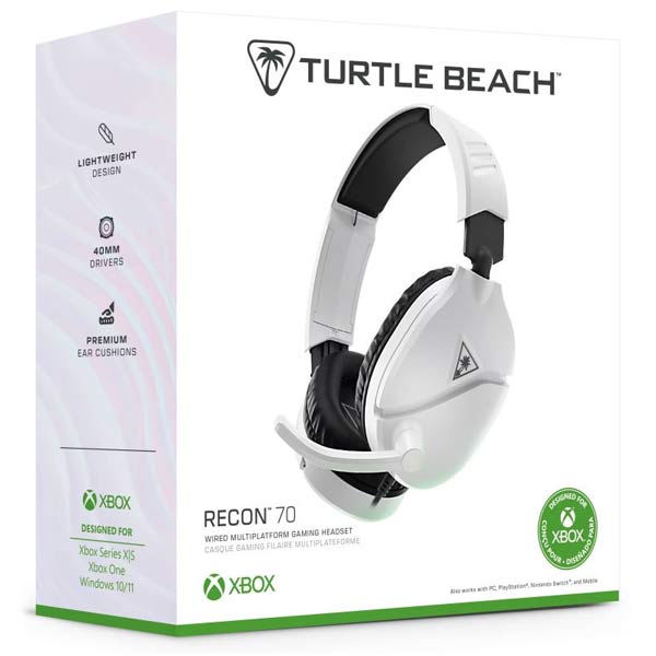 Turtle Beach herné slúchadlá RECON 70X, 3,5 mm, Xbox One/series X/S, PC/PS4/5, Nintendo, biele