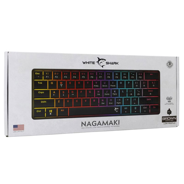 White Shark Mechanical gaming keyboard NAGAMAKI, US, brown switch, black