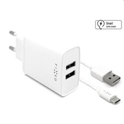 FIXED Travel Charger Smart Rapid Charge with 2 x USB, 15 W a Data Cabel USB/USB-C 1m, biela - OPENBOX (Rozbalený tovar s p na pgs.sk