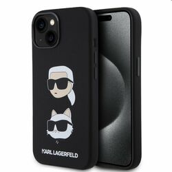 Zadný kryt Karl Lagerfeld Liquid Silicone Karl and Choupette Heads pre Apple iPhone 15, čierna | pgs.sk