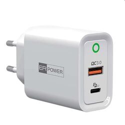 ER POWER Travel Charger with USB-C/USB-A EU, PD, QC, white - OPENBOX (Rozbalený tovar s plnou zárukou) na pgs.sk