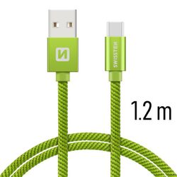 Dátový kábel Swissten textilný s USB-C konektorom a podporou rýchlonabíjania, zelený na pgs.sk