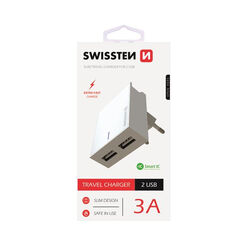 Rýchlonabíjačka Swissten Smart IC 3.A s 2 USB konektormi, biela foto